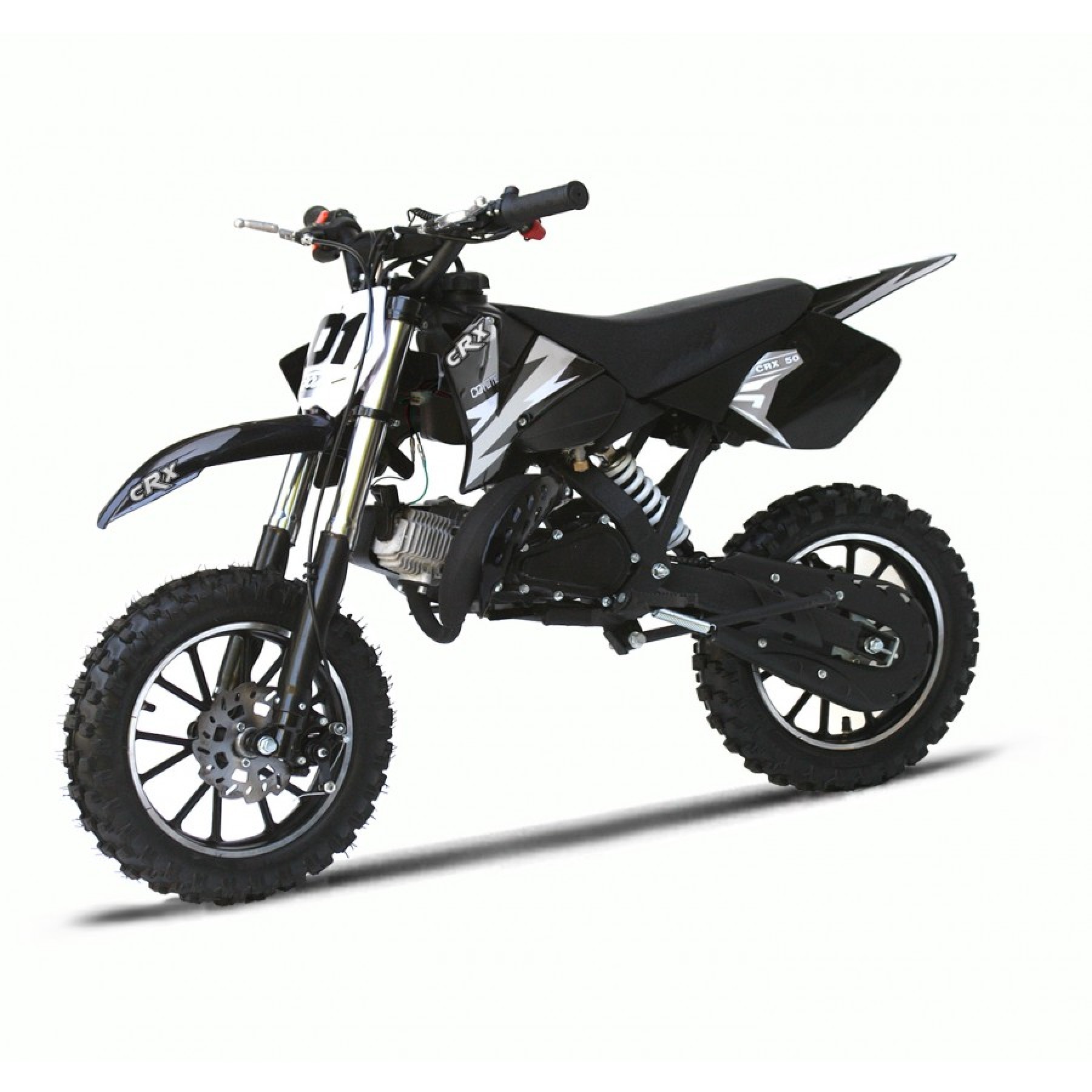 MINI DIRT BIKE XTM CRX 50 STICKER KIT / DECALS / TRANSFERS IN BLACK/ SILVER