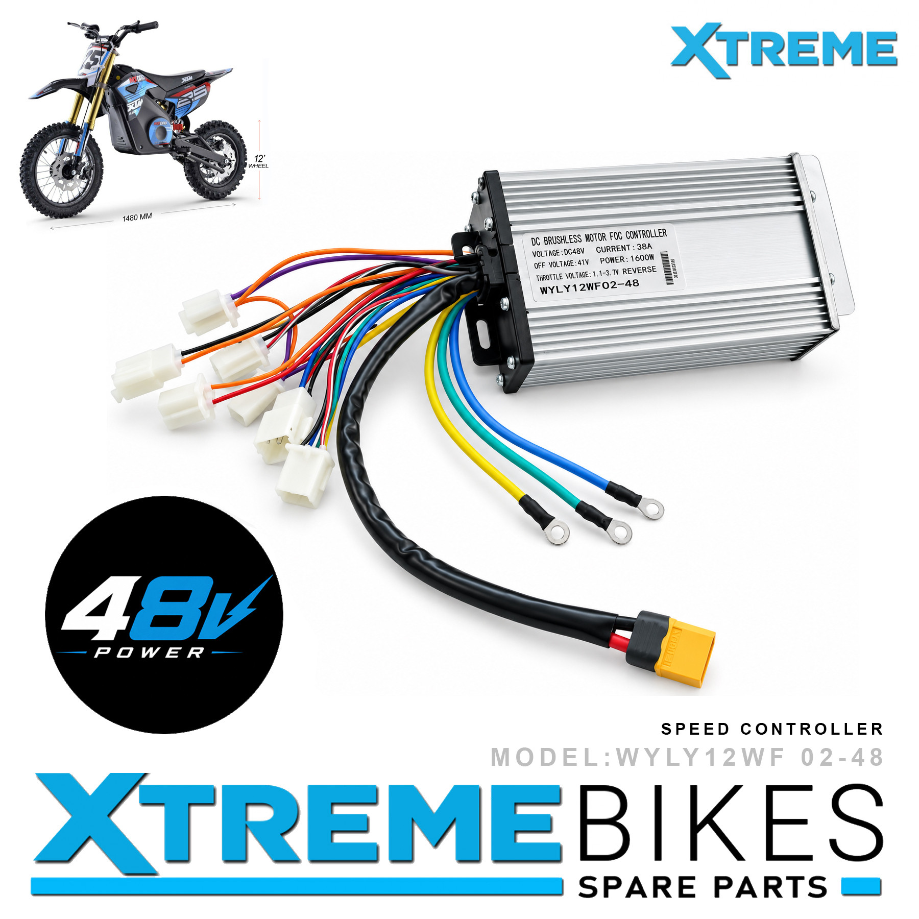 XTREME ELECTRIC XTM MX-PRO 48V 1600W LITHIUM REPLACEMENT SPEED CONTROLLER WYLY12WF 02 - 48 OLDER MODEL