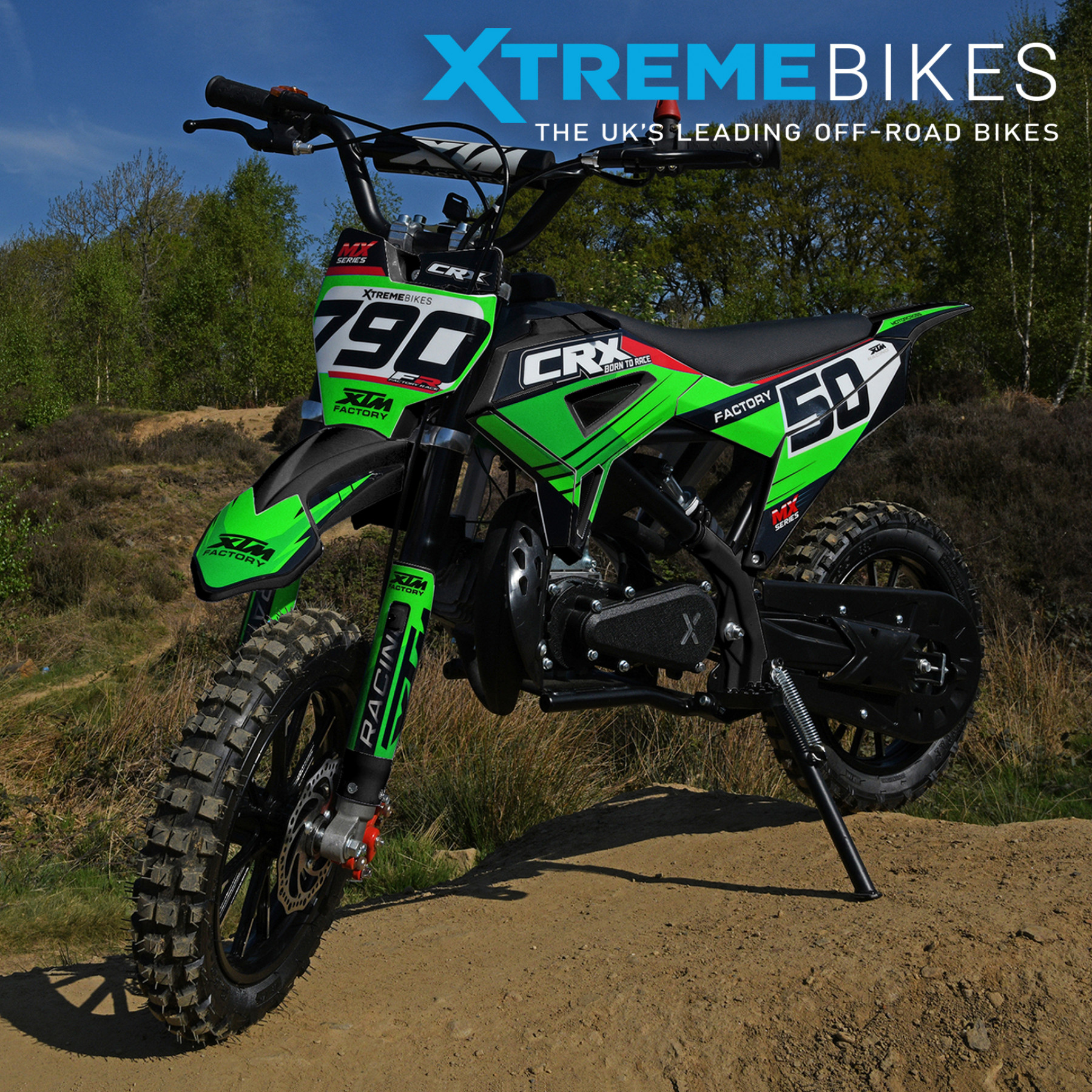 XTM CRX 50CC DIRT BIKE BLACK GREEN