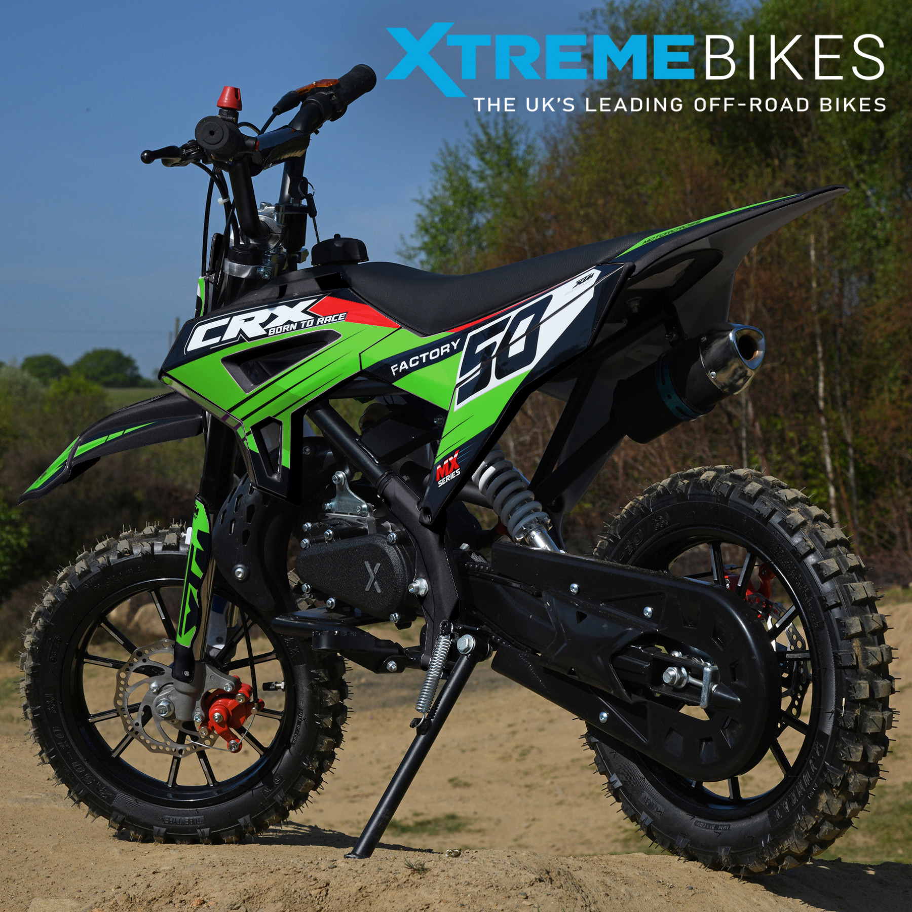 XTM CRX 50CC DIRT BIKE BLACK GREEN