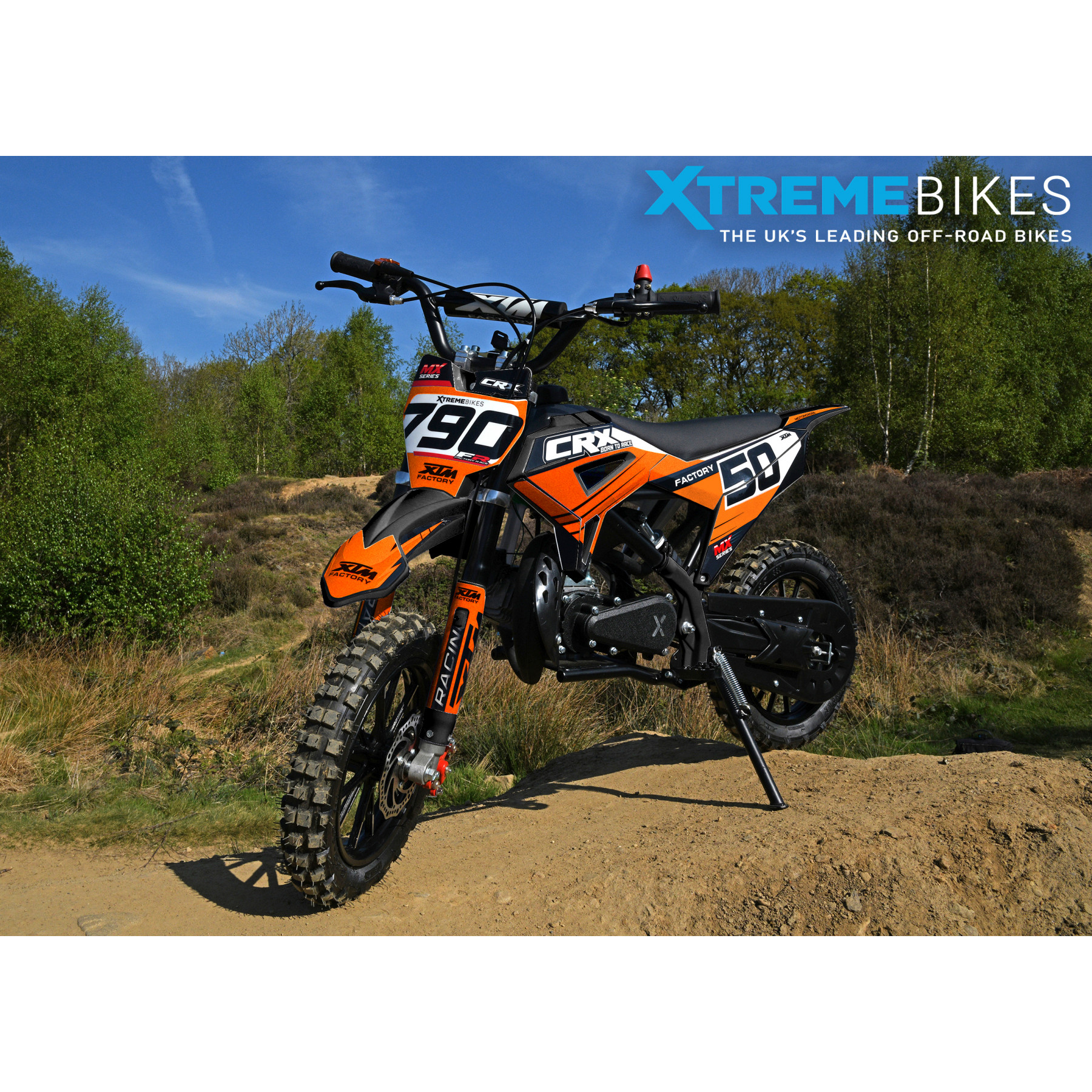 XTM CRX 50CC DIRT BIKE BLACK ORANGE HYDRAULIC SUSPENSION