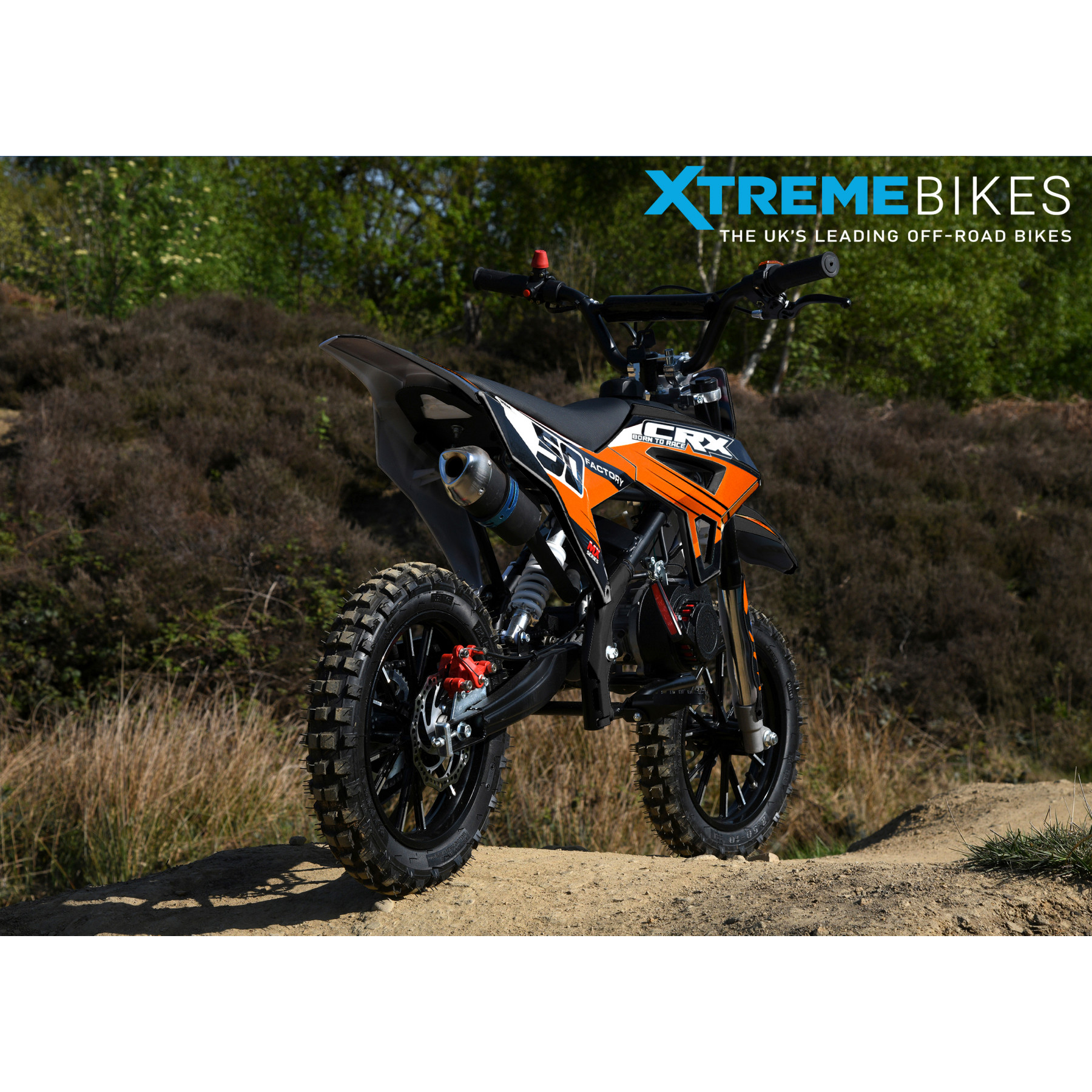 XTM CRX 50CC DIRT BIKE BLACK ORANGE HYDRAULIC SUSPENSION