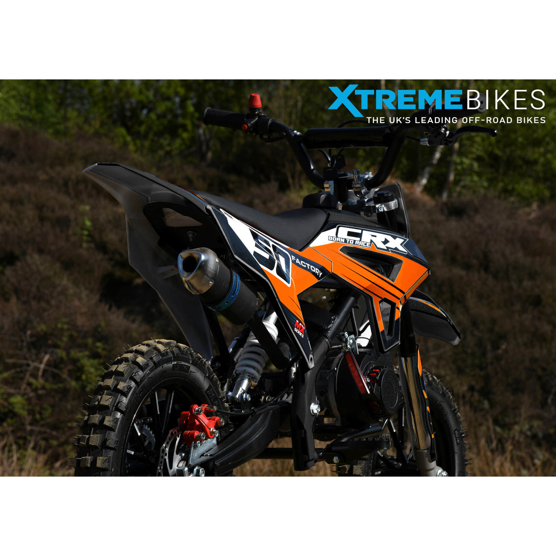 XTM CRX 50CC DIRT BIKE BLACK ORANGE HYDRAULIC SUSPENSION