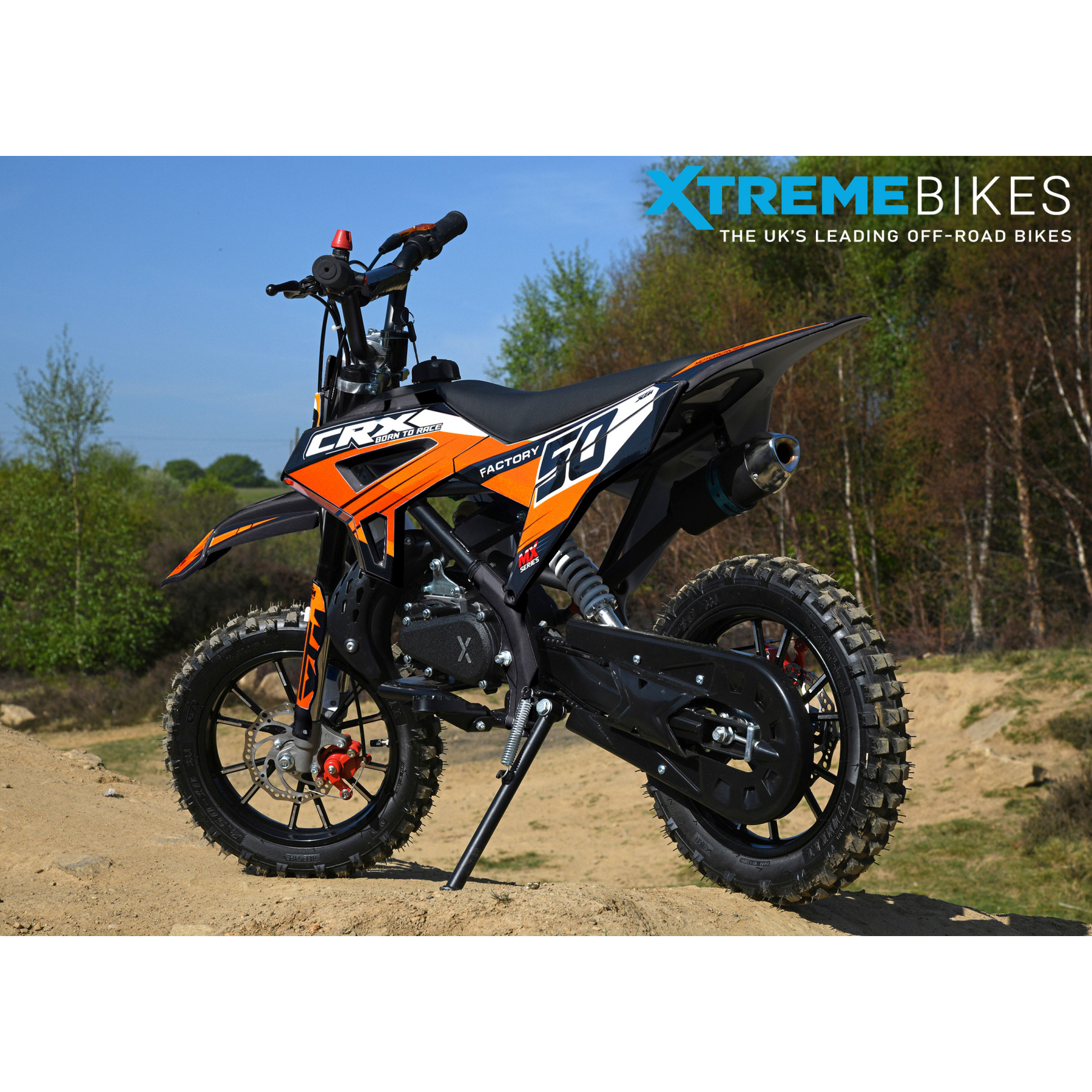 XTM CRX 50CC DIRT BIKE BLACK ORANGE HYDRAULIC SUSPENSION