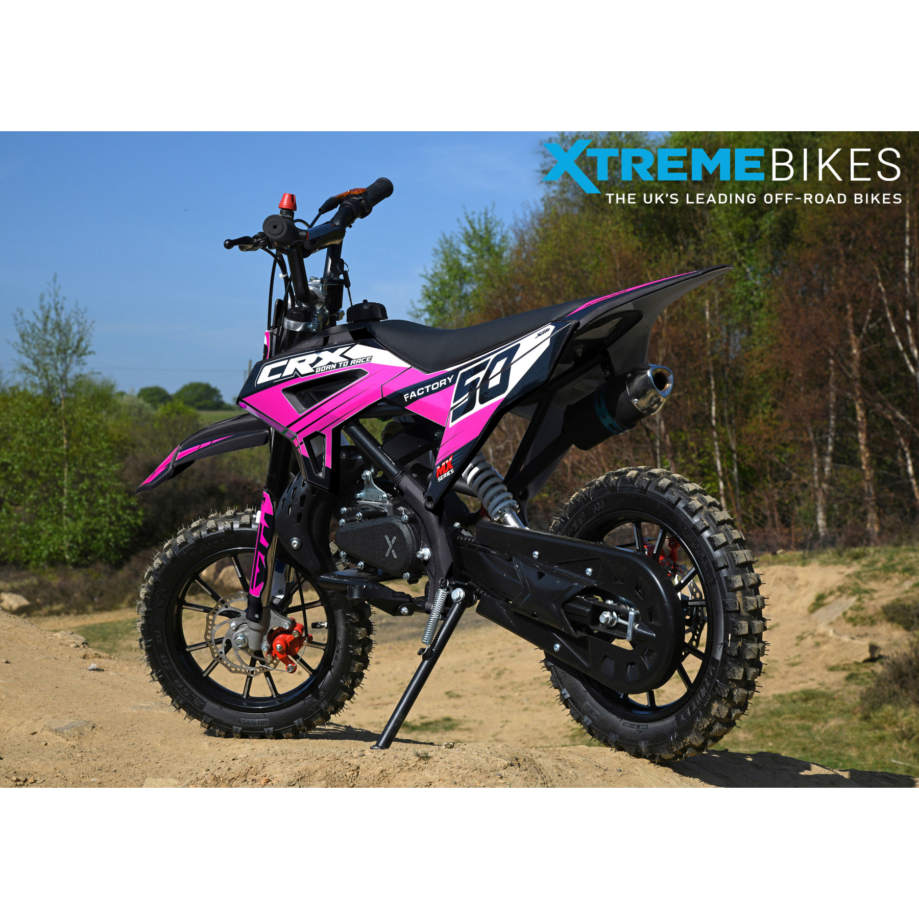 XTM CRX 50CC DIRT BIKE BLACK PINK HYDRAULIC SUSPENSION