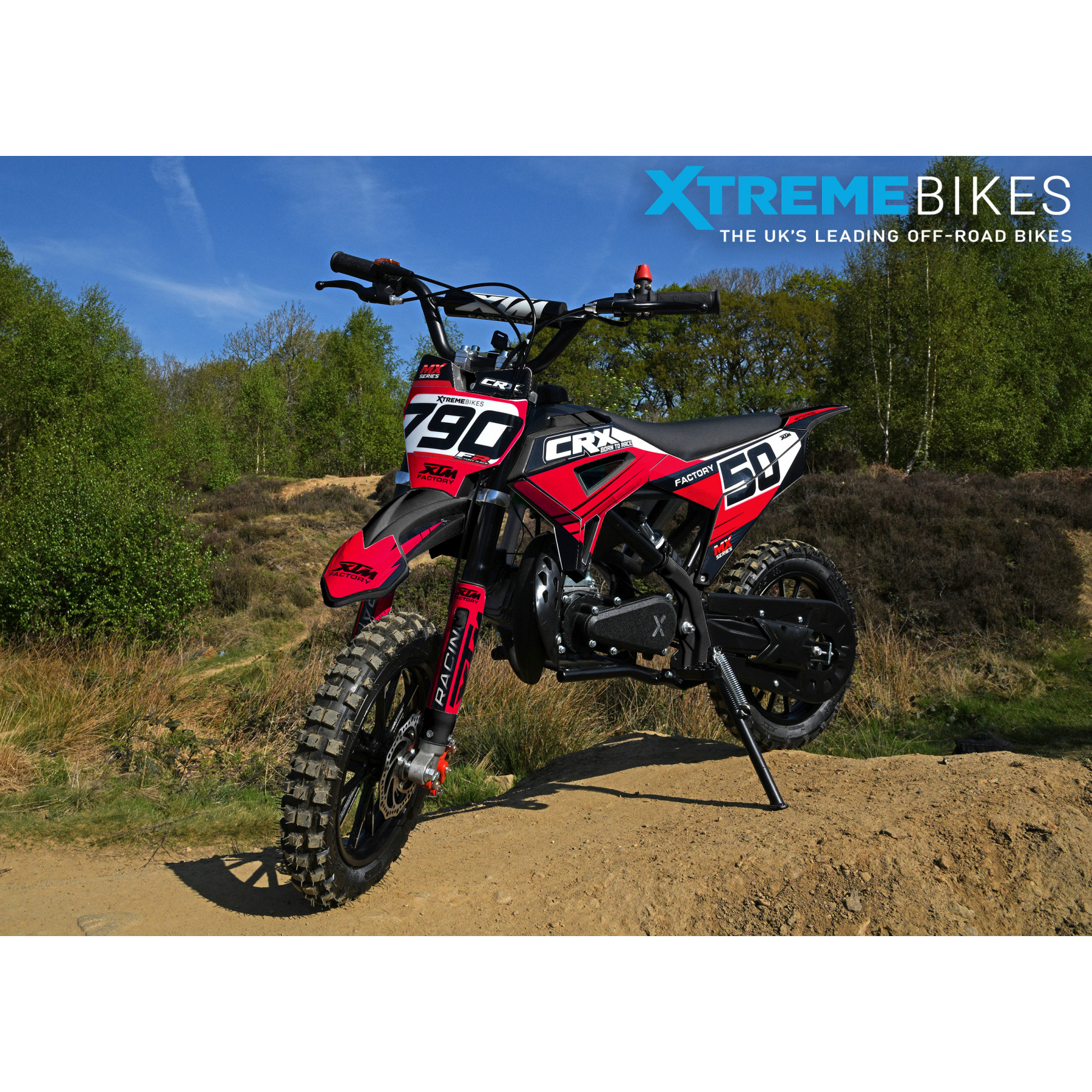XTM CRX 50CC DIRT BIKE BLACK RED HYDRAULIC SUSPENSION