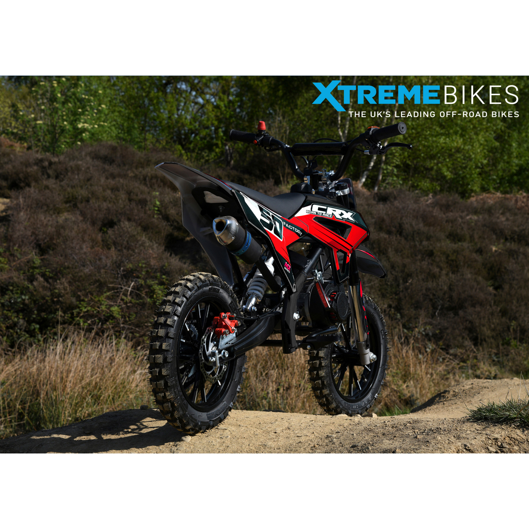 XTM CRX 50CC DIRT BIKE BLACK RED HYDRAULIC SUSPENSION