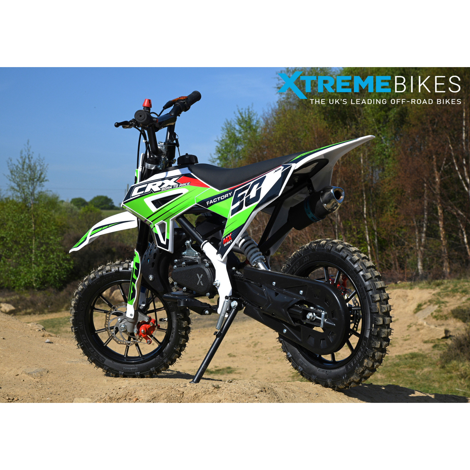 XTM CRX 50CC DIRT BIKE COLOUR-CODED GREEN HYDRAULIC SUSPENSION