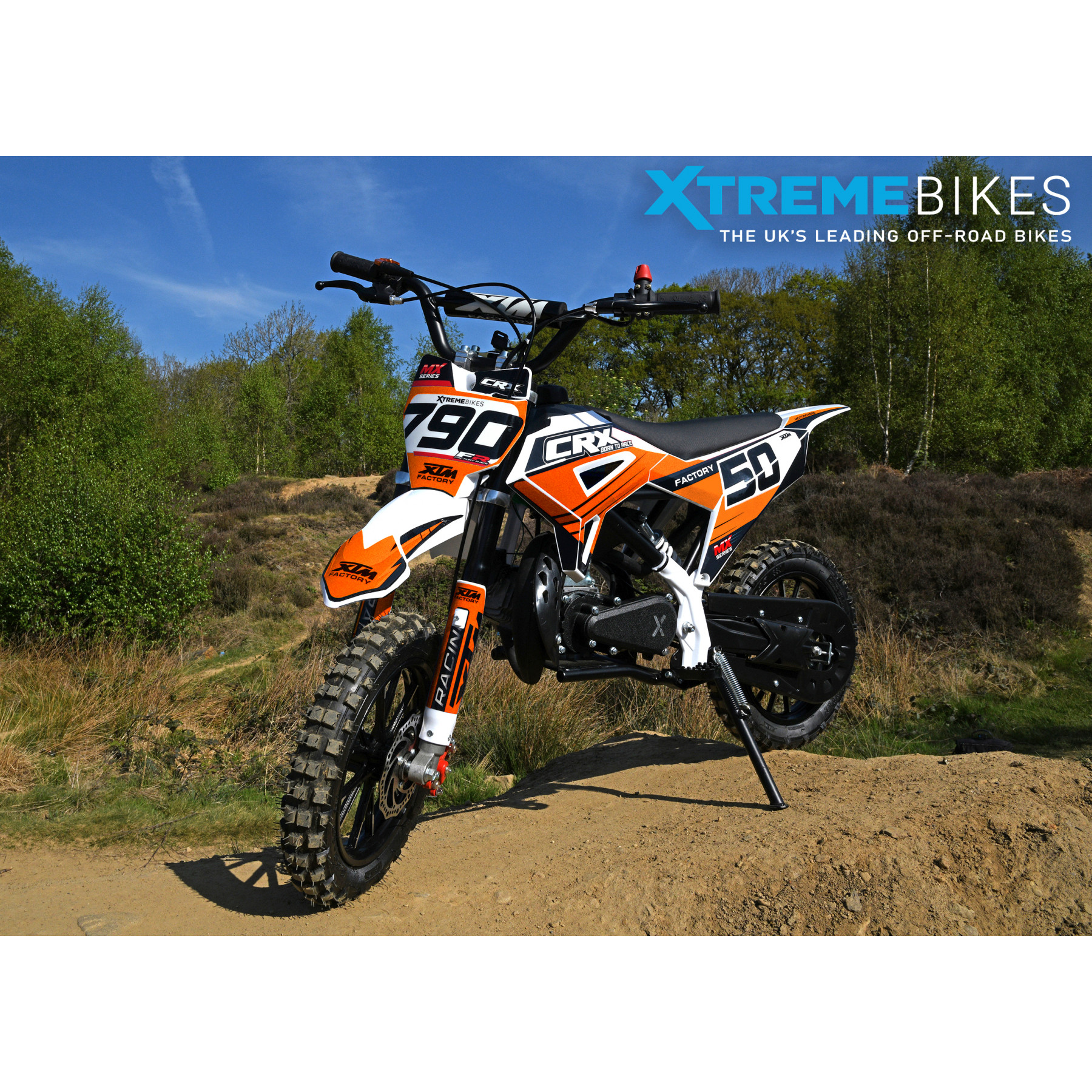 XTM CRX 50CC DIRT BIKE COLOUR-CODED ORANGE HYDRAULIC SUSPENSION