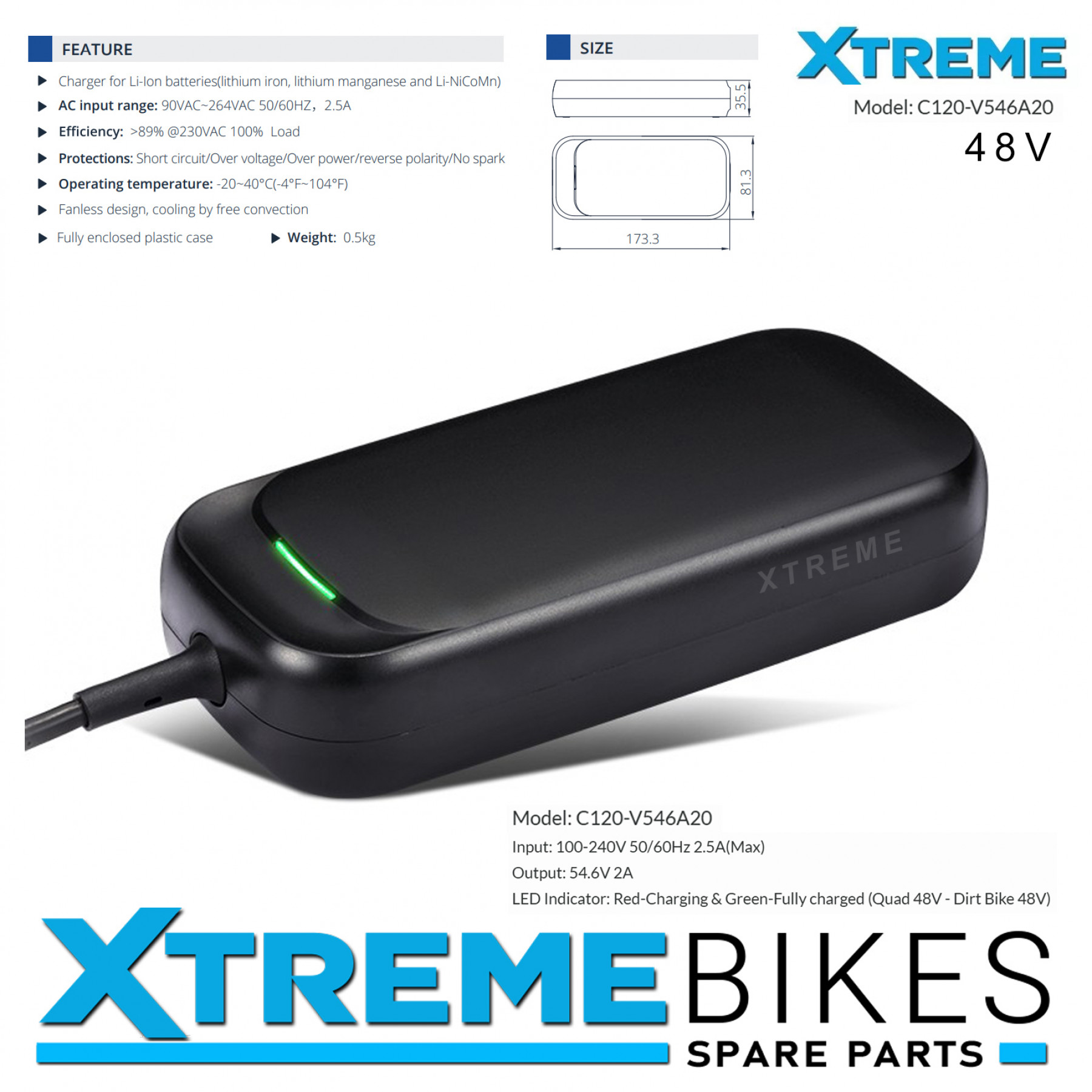 XTM 48V LITHIUM ELECTRIC BATTERY CHARGER ELECTRIC MODEL: C120-V546A20