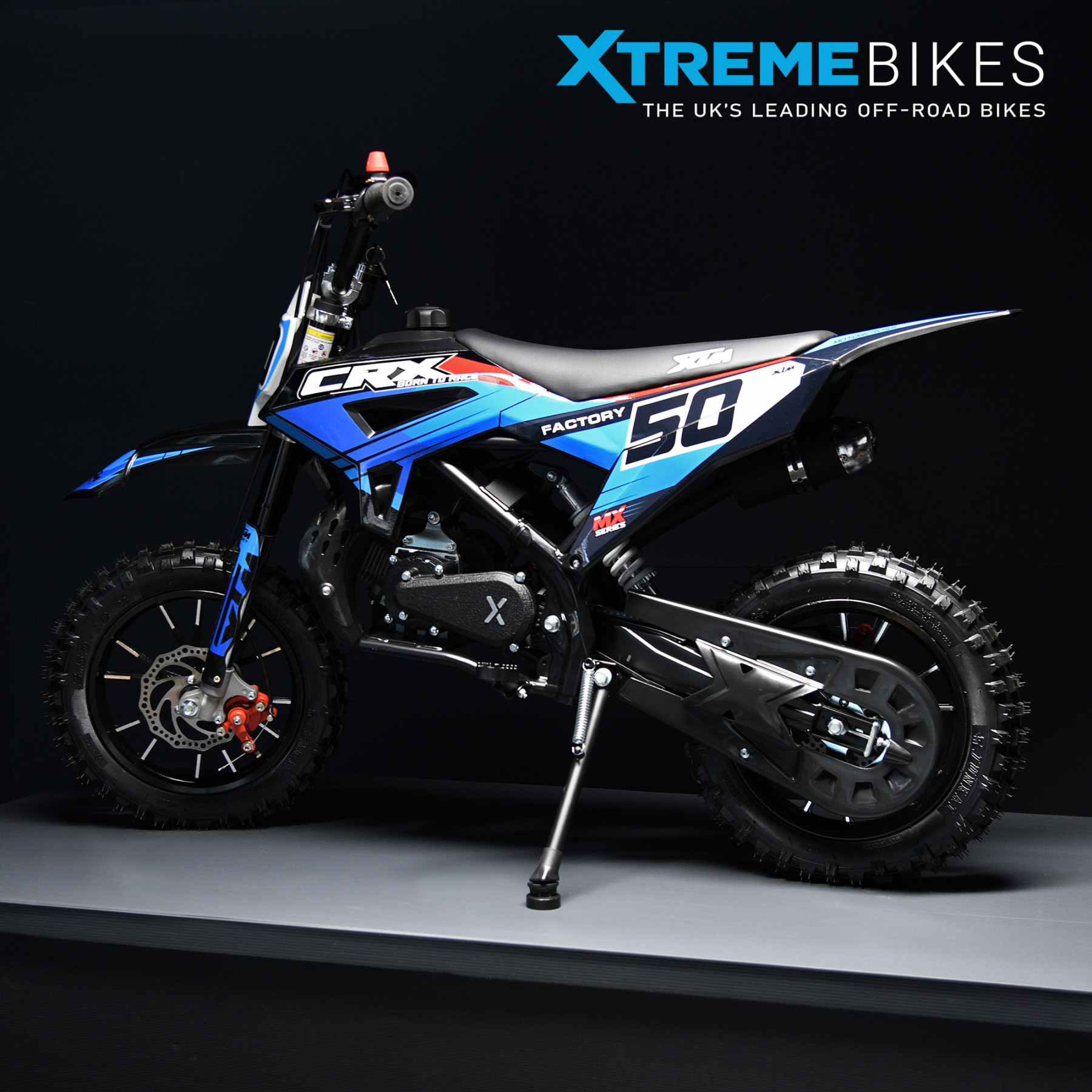 XTM CRX 50CC DIRT BIKE BLACK BLUE