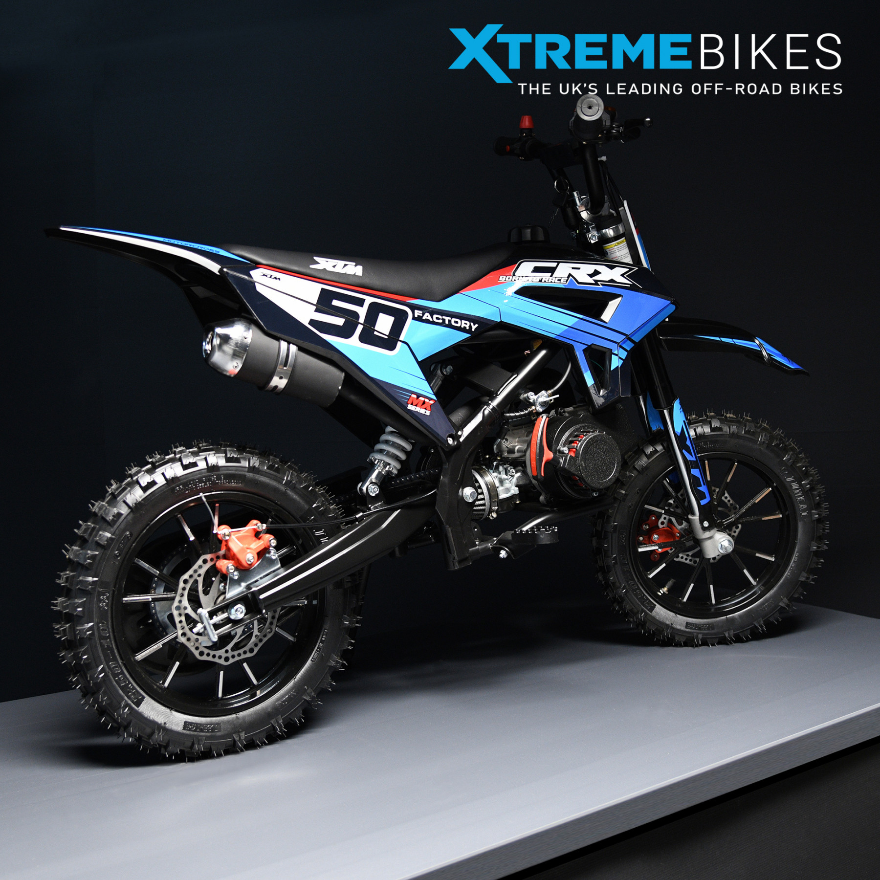 XTM CRX 50CC DIRT BIKE BLACK BLUE