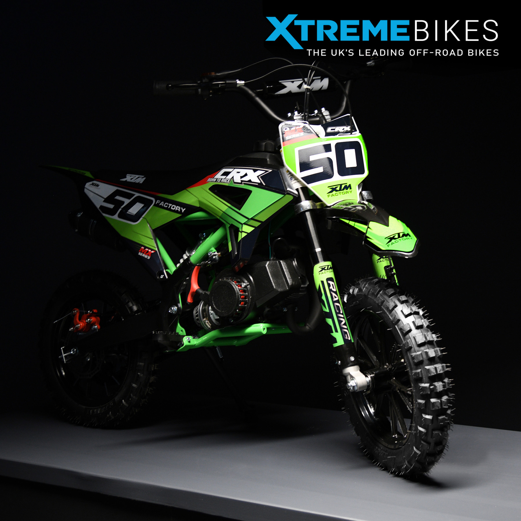XTM CRX 50CC DIRT BIKE BLACK GREEN