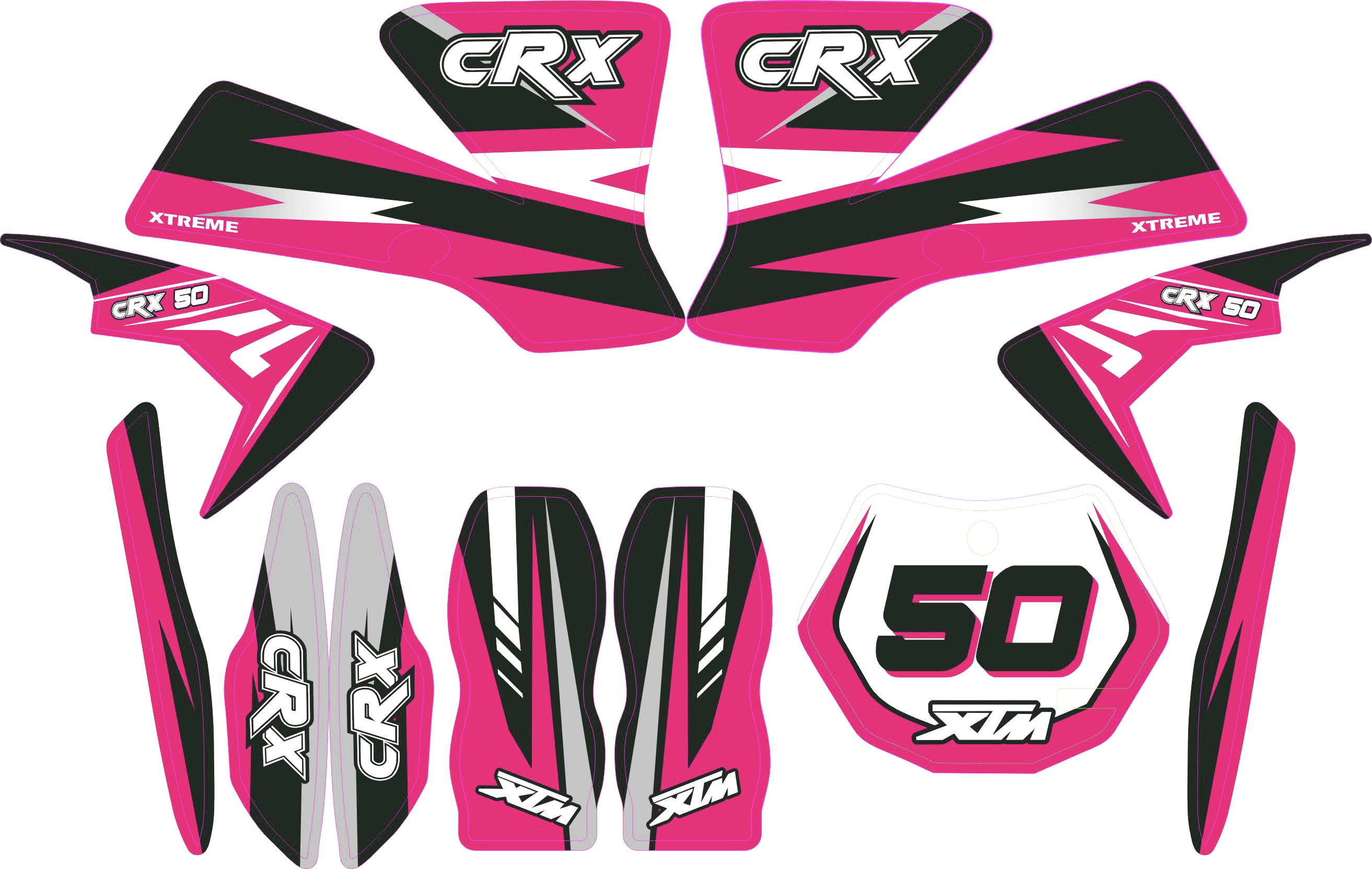 MINI DIRT BIKE XTM CRX 50 STICKER KIT / DECALS / TRANSFERS IN PINK