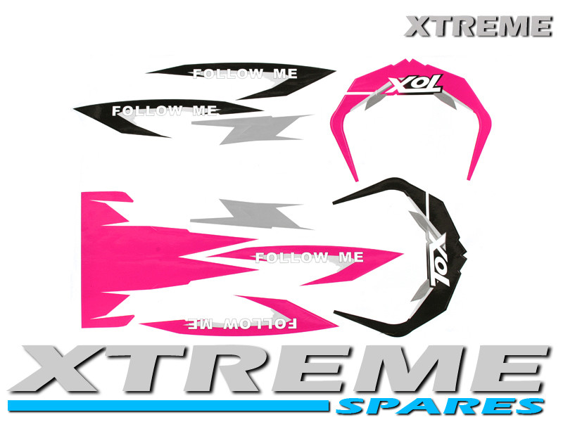 MINI DIRT BIKE CRX 50 TOX FOLLOW ME STICKER KIT / DECALS IN PINK/ BLACK