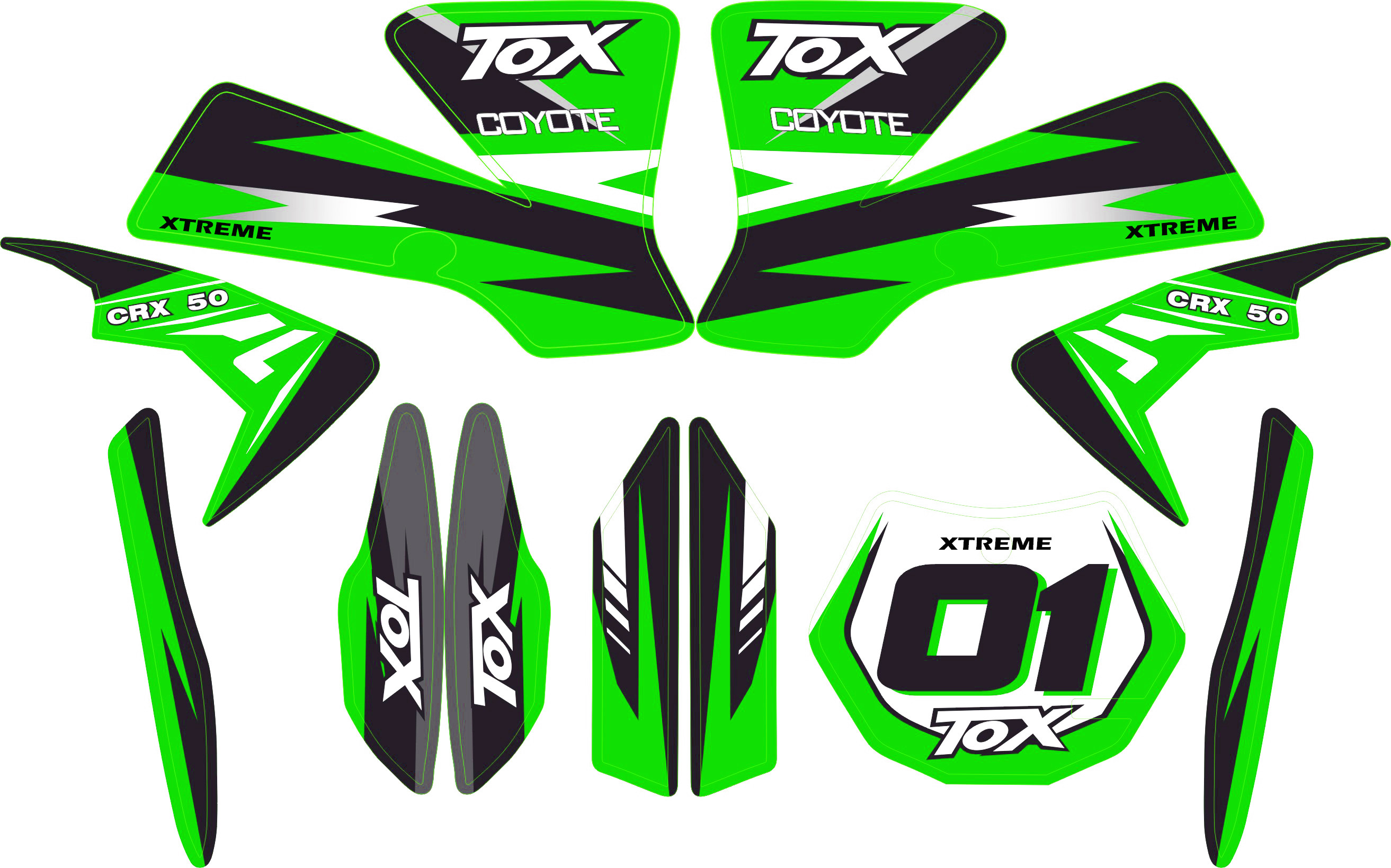 MINI DIRT BIKE CRX 50 TOX STICKER KIT / DECALS / TRANSFERS IN GREEN