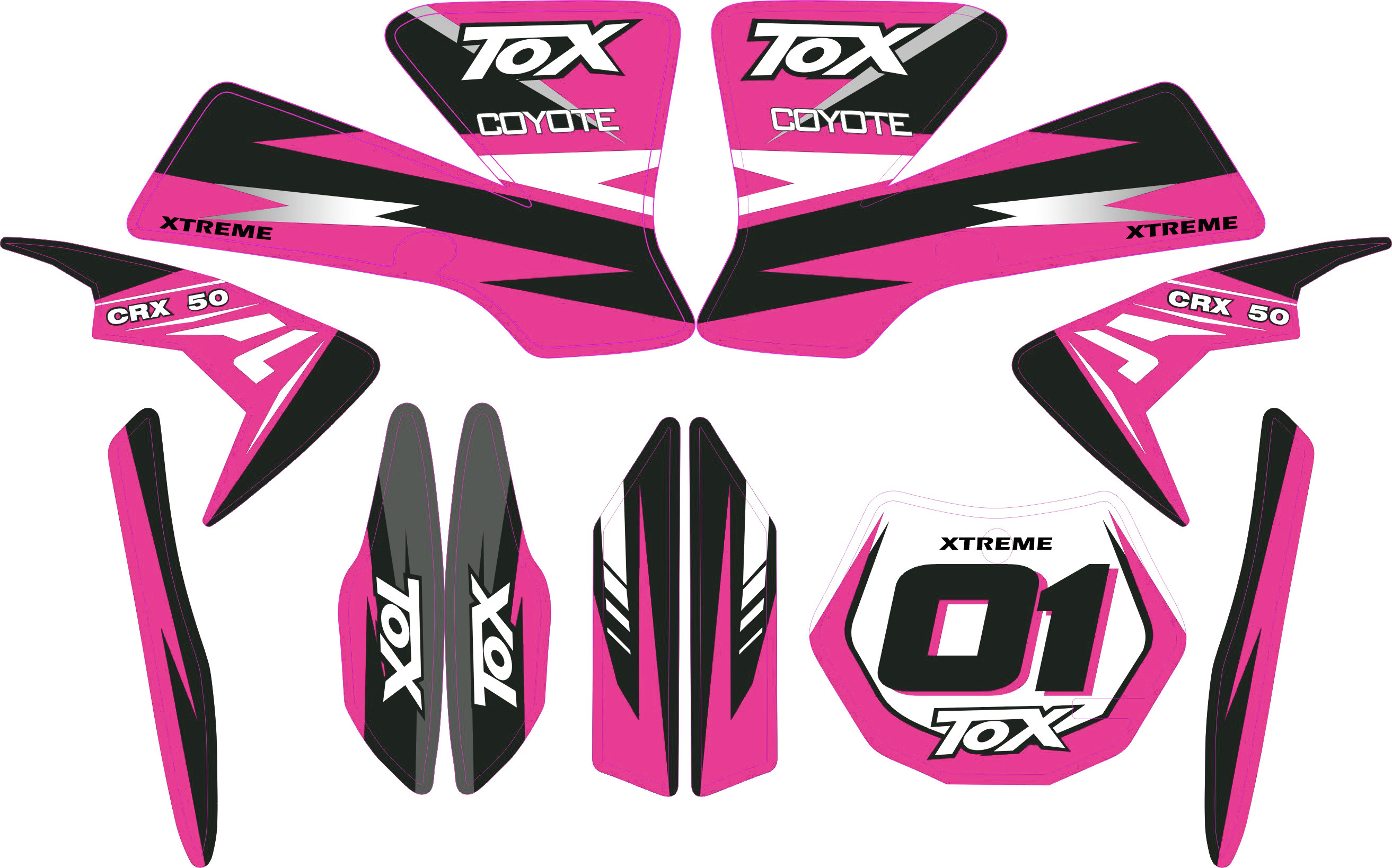 MINI DIRT BIKE CRX 50 TOX STICKER KIT / DECALS / TRANSFERS IN PINK