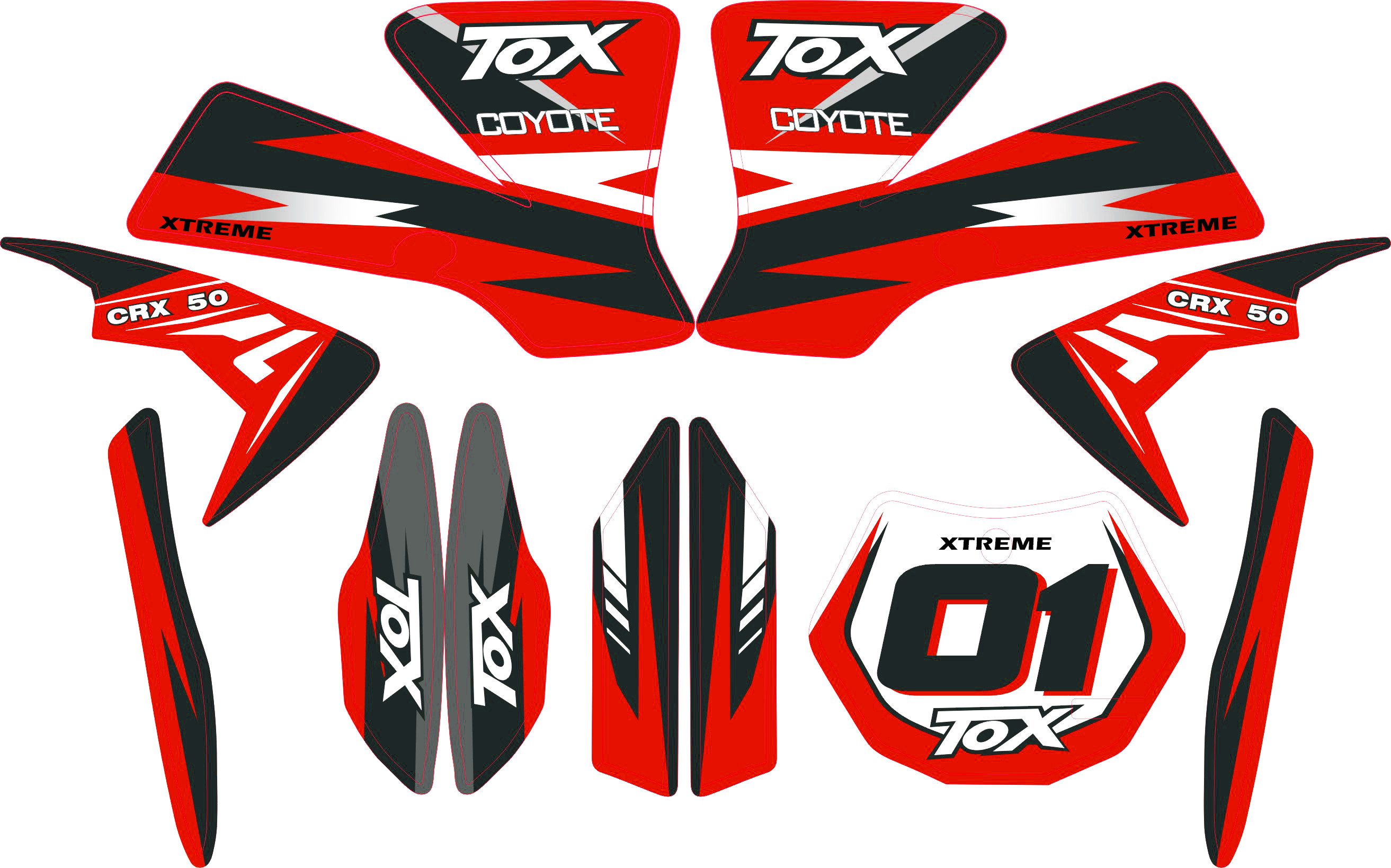 MINI DIRT BIKE CRX 50 TOX STICKER KIT / DECALS / TRANSFERS IN RED