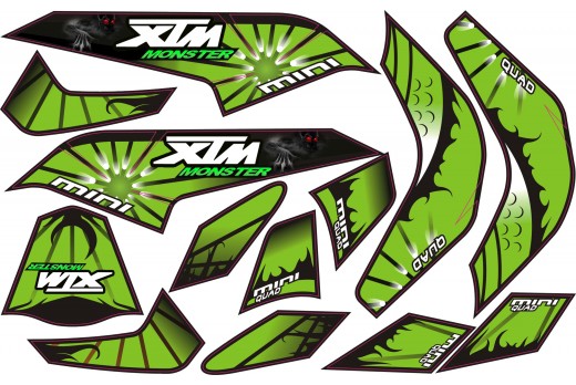 MINI QUAD BIKE XTM MONSTER STICKER KIT / DECALS / TRANSFERS IN GREEN