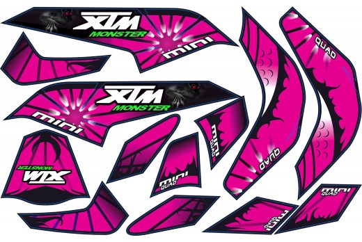 MINI QUAD BIKE XTM MONSTER STICKER KIT / DECALS / TRANSFERS IN PINK