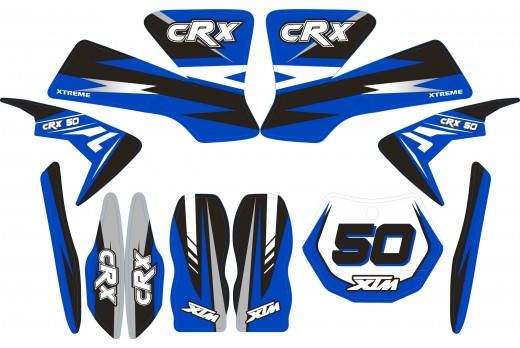 MINI DIRT BIKE XTM CRX 50 STICKER KIT / DECALS / TRANSFERS IN BLUE