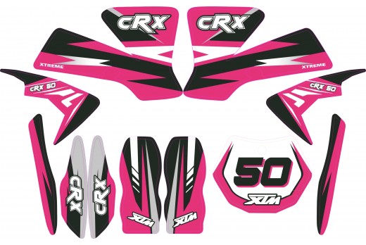 MINI DIRT BIKE XTM CRX 50 STICKER KIT / DECALS / TRANSFERS IN PINK