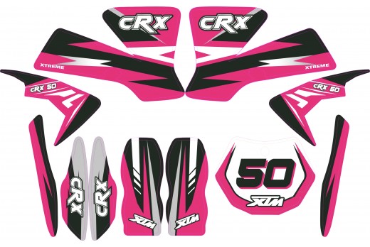 MINI DIRT BIKE XTM CRX 50 STICKER KIT / DECALS / TRANSFERS IN PINK