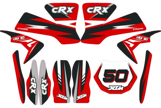 MINI DIRT BIKE XTM CRX 50 STICKER KIT / DECALS / TRANSFERS IN RED