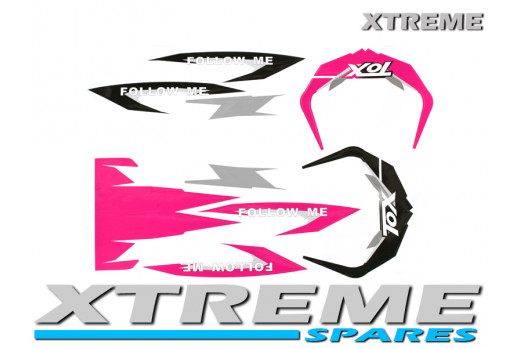 MINI DIRT BIKE CRX 50 TOX FOLLOW ME STICKER KIT / DECALS IN PINK/ BLACK