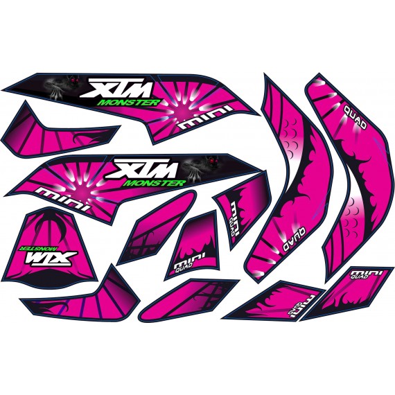 MINI QUAD BIKE XTM MONSTER STICKER KIT / DECALS / TRANSFERS IN PINK